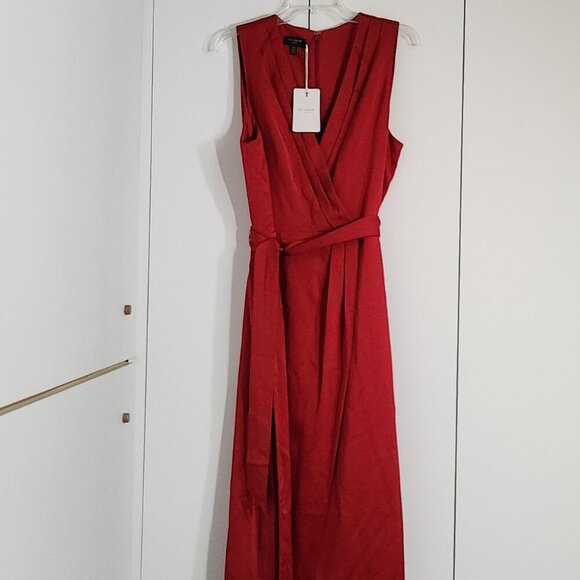NWT Ted Baker London Dress Ted’s Size 6 Red Fixed Wrap Midi Dress - Picture 3 of 5